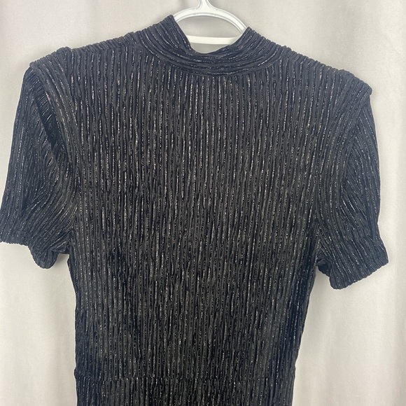 Anthropologie The Korner Black Silver Velvet Keyhole Mini Dress Ribbed - Size S - Picture 14 of 14